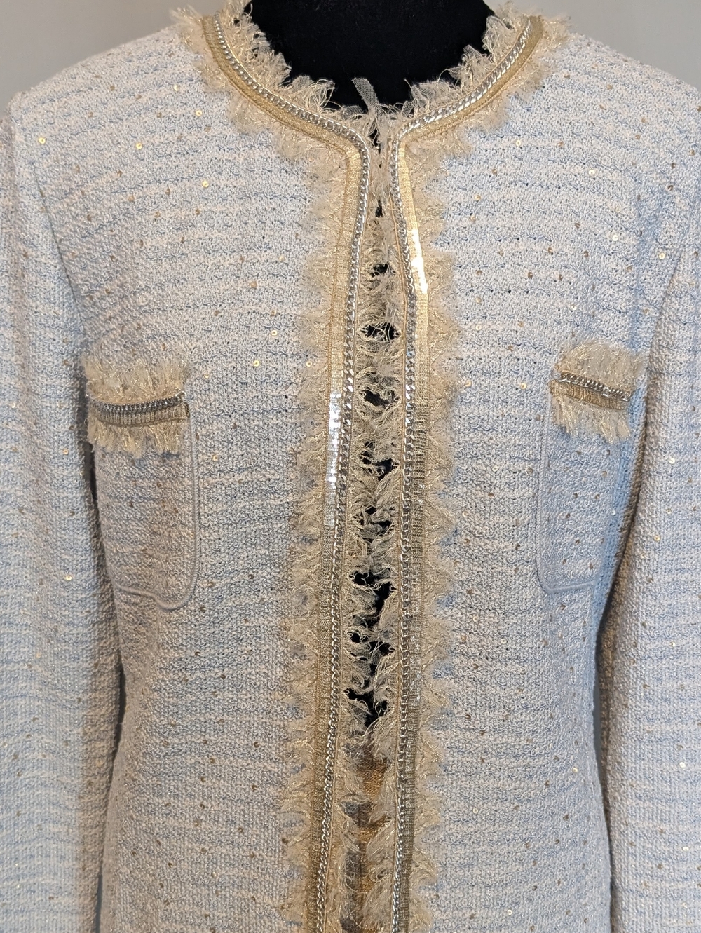 St. John Light Blue and Cream Tweed Jacket - Picture 4 of 7